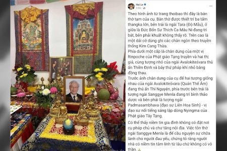 Bàn thờ TBT Nguyễn Phú Trọng bày trí theo Phật giáo Mật Tông của Tây Tạng
